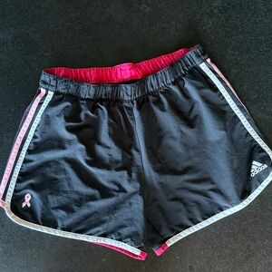 Adidas Beat Cancer Black and Pink Athletic Shorts with Curved Hems